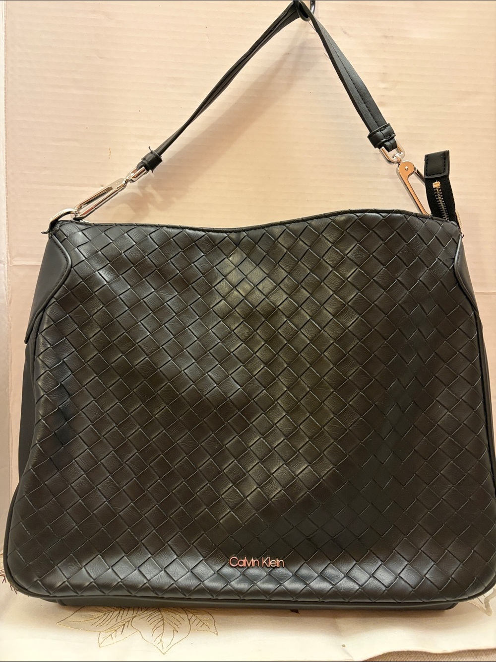 Calvin Klein Black Woven-Effect Shoulder Bag